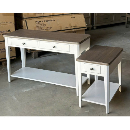 P2728-23 : Bàn Góc , Bàn Trang Trí - Màu Trắng + Nâu